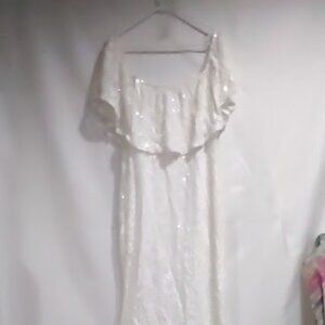 MARINA CREAM/ OFFWHITE LACE WITH SEQUINS FORMAL MAXI  DRESS LINED WOMEN'S 14W